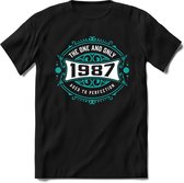 1987 The One And Only | Feest Kado T-Shirt Heren - Dames | Cobalt - Wit | Perfect Verjaardag Cadeau Shirt | Grappige Spreuken - Zinnen - Teksten | Maat XL