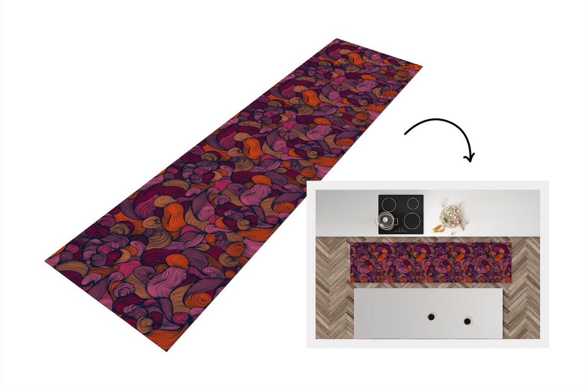 KitchenYeah Keukenloper - Loper keuken - Patroon - Line art - Art nouveau - Keukenloper vinyl multicolor, foto 6