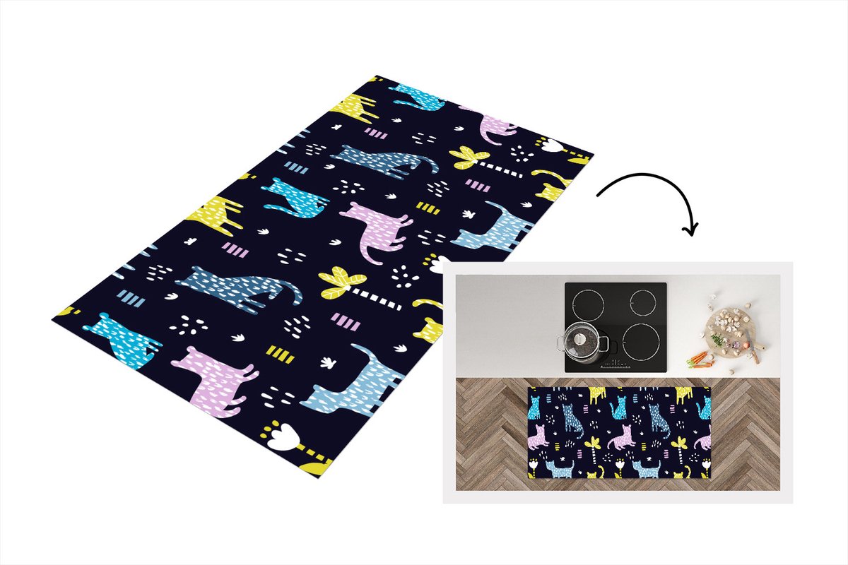 KitchenYeah Keukenloper - Loper keuken - Design - Jungle - Luipaard - Dieren - 120x60 cm - Keukenloper vinyl Multicolor