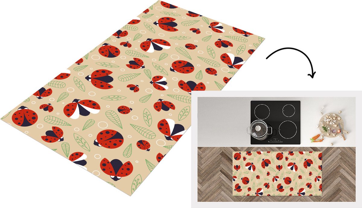 KitchenYeah Keukenloper - Loper keuken - Lieveheersbeestje - Bladeren - Design - 120x60 cm - Keukenloper vinyl Multicolor