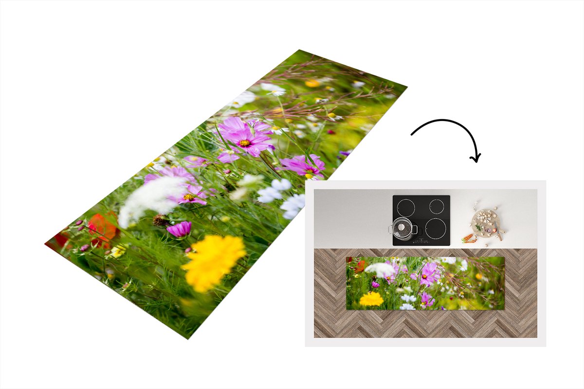 KitchenYeah Keukenloper - Loper keuken - Bloemen - Kleuren - Wild - 180x60 cm - Keukenloper vinyl Multicolor