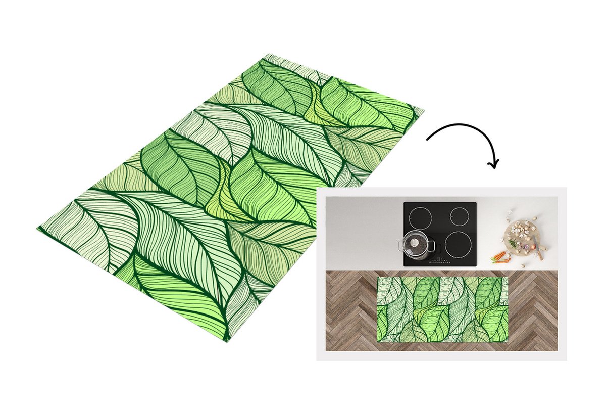 KitchenYeah Keukenloper - Loper keuken - Bladeren - Schets - Vintage - Patronen - 120x60 cm - Keukenloper vinyl Multicolor