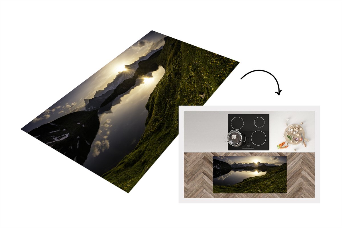 KitchenYeah Keukenloper - Loper keuken - Zwitserland - Alpen - Water - 120x60 cm - Keukenloper vinyl Multicolor