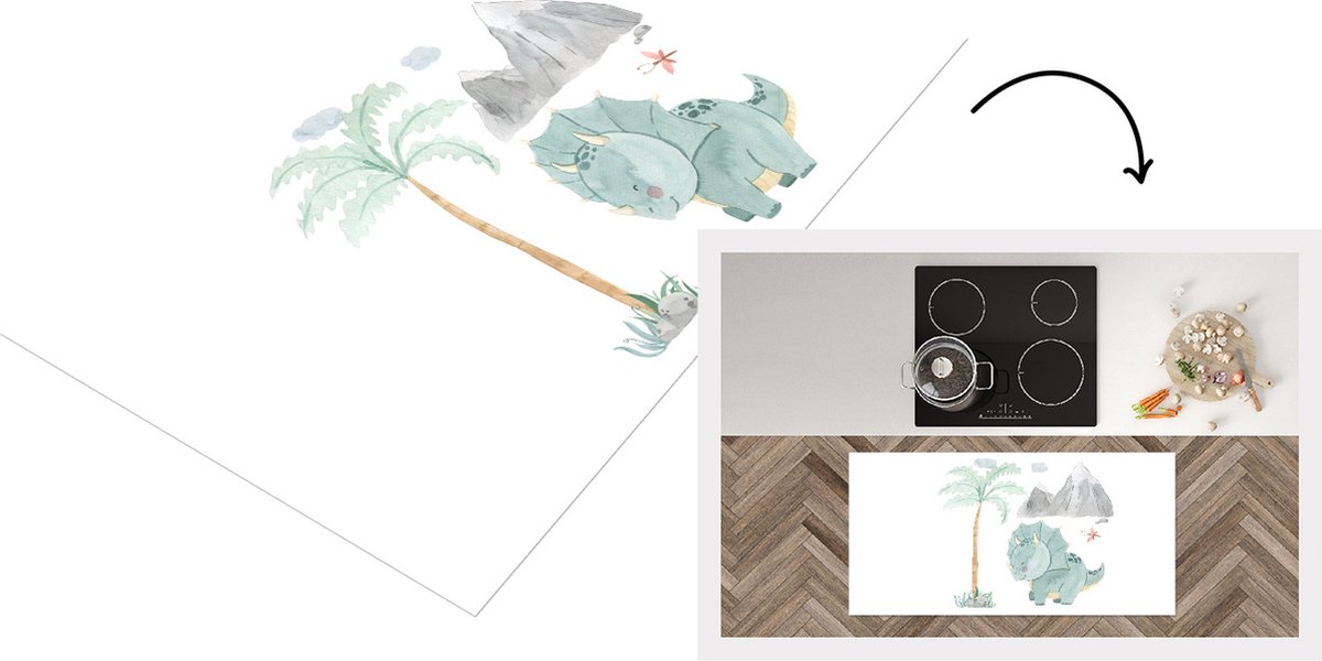 KitchenYeah Keukenloper - Loper keuken - Kinderkamer - Dinosaurus - Boom - 120x60 cm - Keukenloper vinyl Multicolor