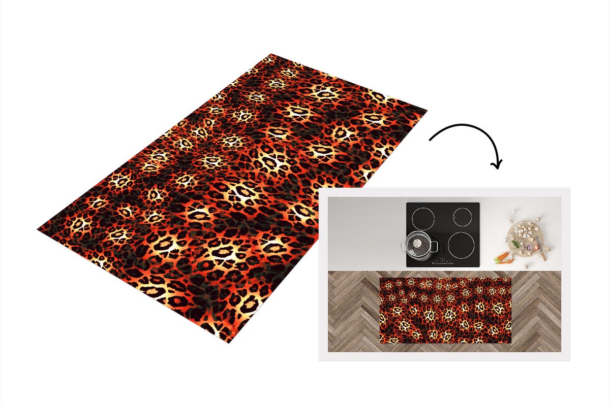 KitchenYeah Keukenloper - Loper keuken - Luipaard - Patronen - Rood - Zwart - 120x60 cm - Keukenloper vinyl Multicolor