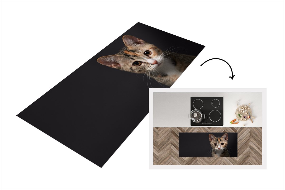 KitchenYeah Keukenloper - Loper keuken - Kat - Zwart - Portret - Keukenloper vinyl Multicolor