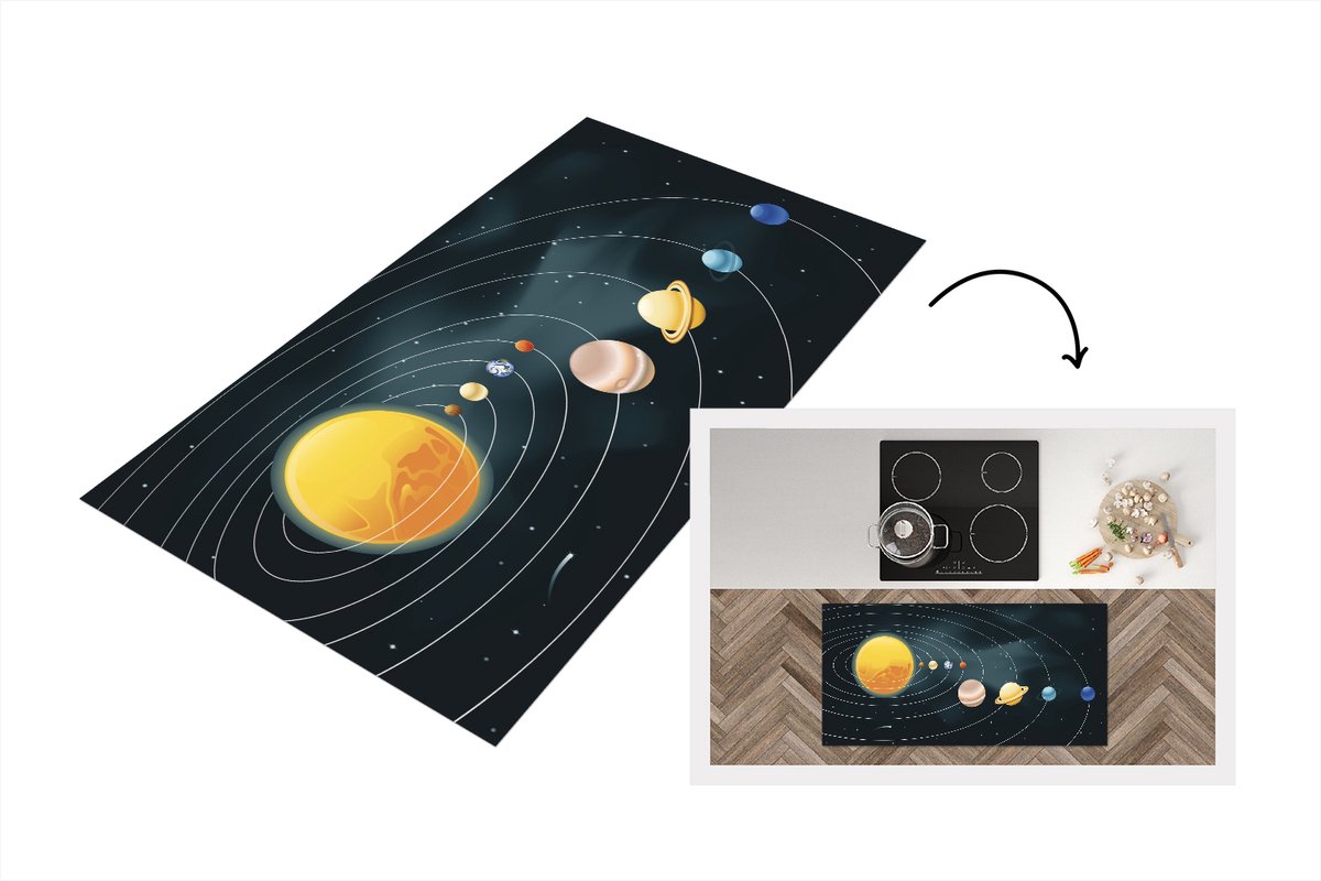 KitchenYeah Keukenloper - Loper keuken - het zonnestelsel met de planeten - 120x60 cm - Keukenloper vinyl Multicolor