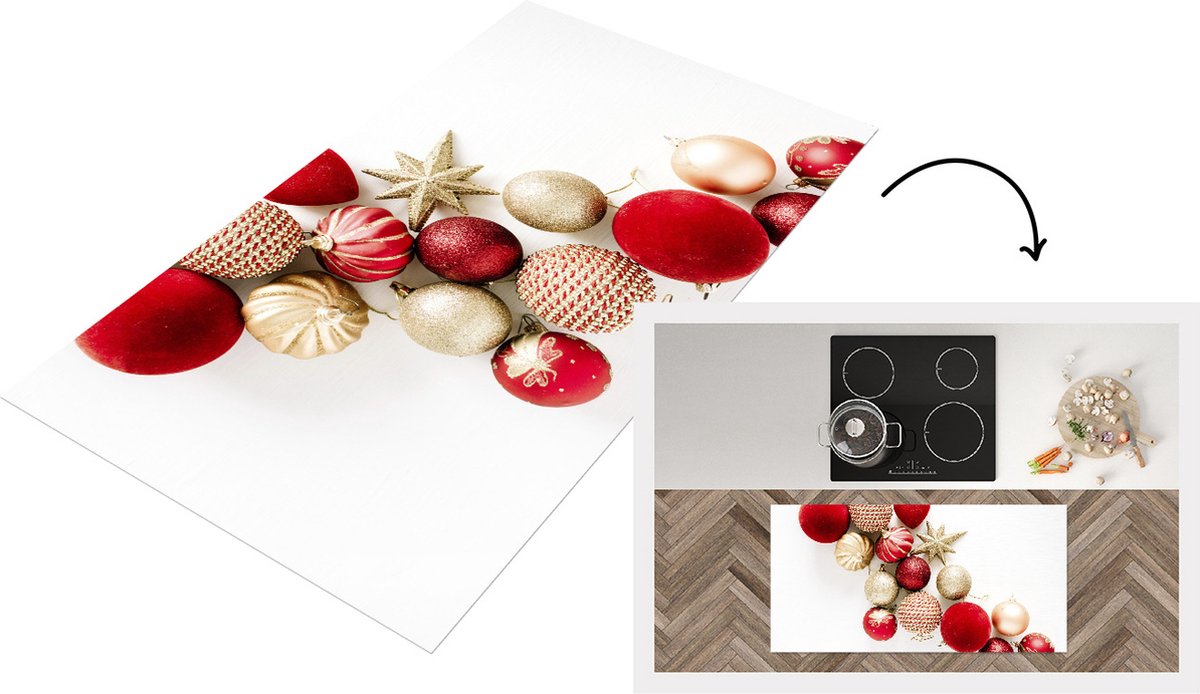 KitchenYeah Keukenloper - Loper keuken - Winter - Kerstballen - Rood - 120x60 cm - Keukenloper vinyl Multicolor