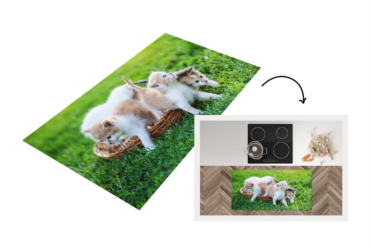 KitchenYeah Keukenloper - Loper keuken - Kittens - Kat - Mand - 120x60 cm - Keukenloper vinyl Multicolor