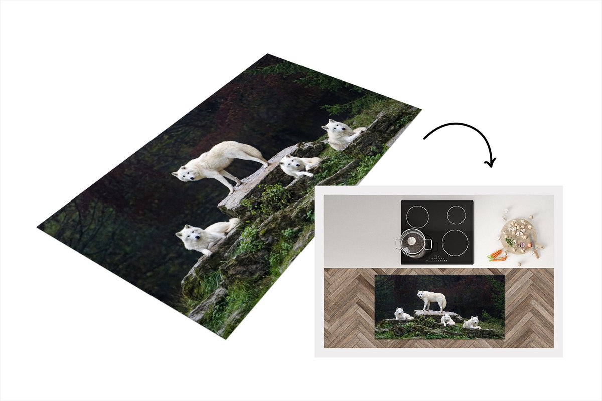 KitchenYeah Keukenloper - Loper keuken - Wolven - Stenen - Roofdier - 120x60 cm - Keukenloper vinyl Multicolor