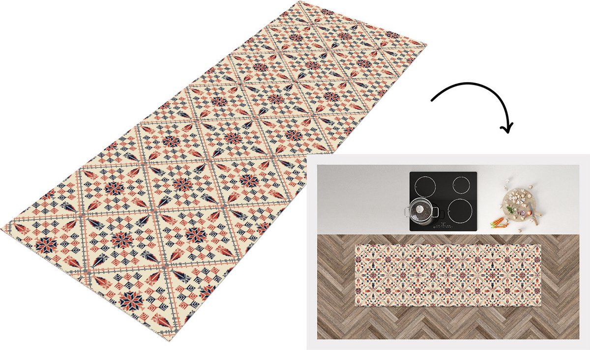 KitchenYeah Keukenloper - Loper keuken - Abstract - Bloemen - Design - 150x50 cm - Keukenloper vinyl Multicolor