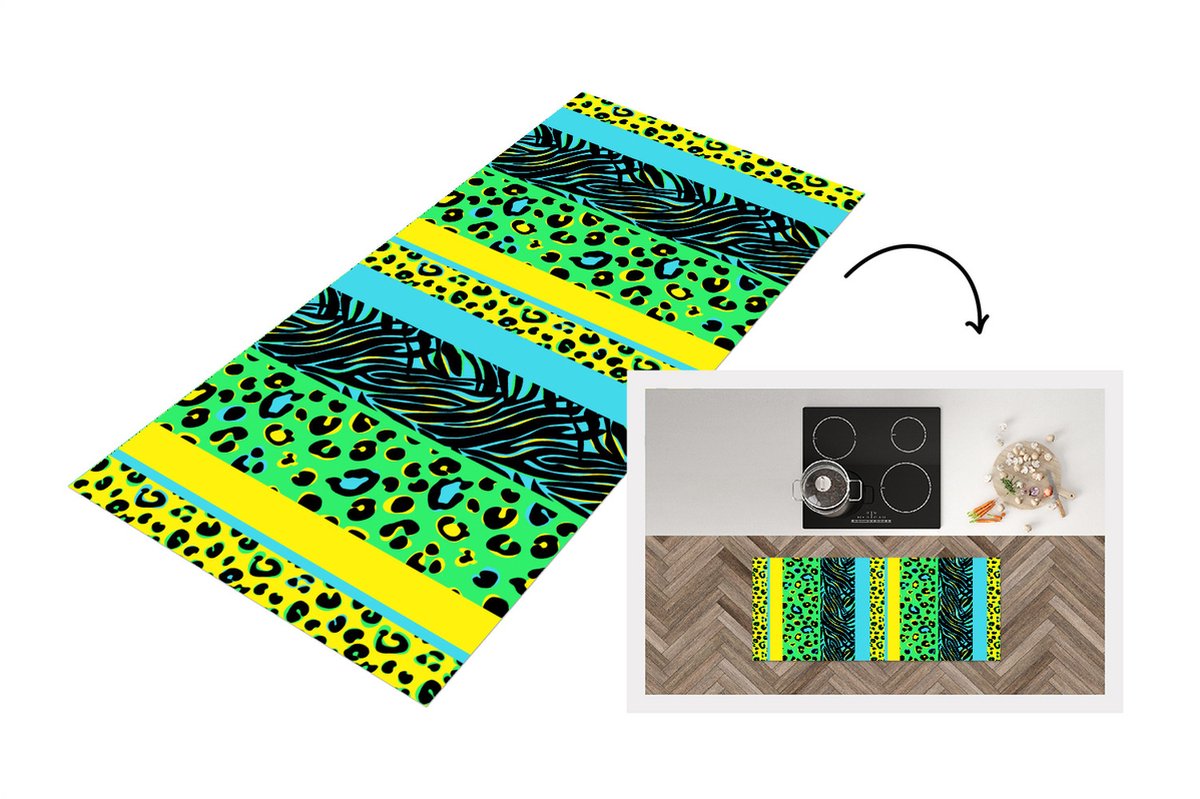 KitchenYeah Keukenloper - Loper keuken - Design - Panterprint - Geel - Groen - 120x50 cm - Keukenloper vinyl Multicolor