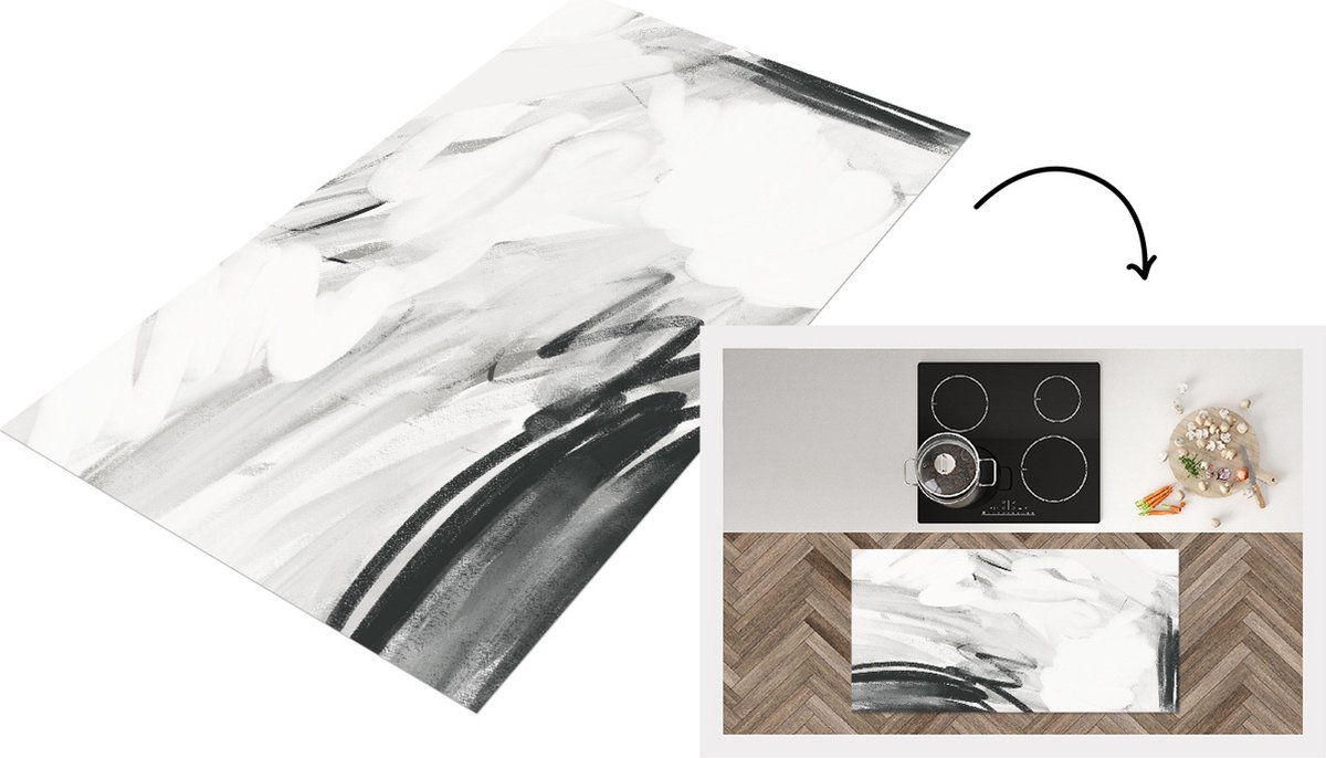 KitchenYeah Keukenloper - Loper keuken - Zwart - Wit - Abstract - Keukenloper vinyl, foto 2