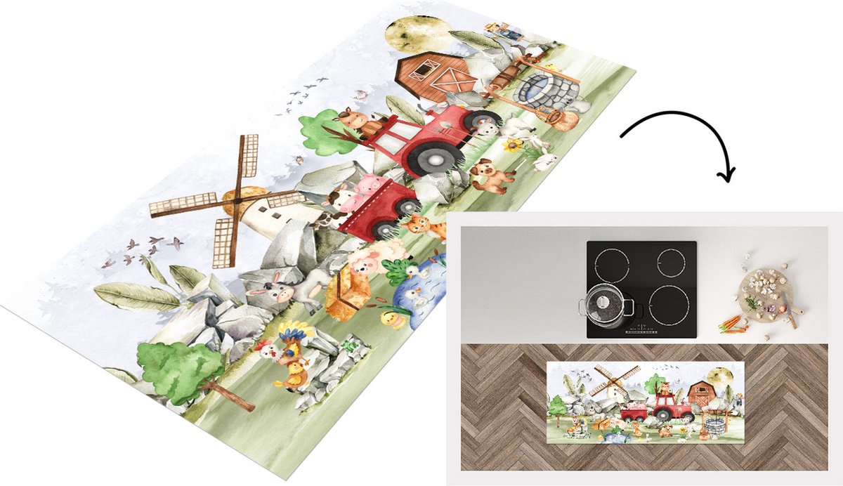KitchenYeah Keukenloper - Loper keuken - Boerderij - Kinderen - Boerderijdieren - Keukenloper vinyl Multicolor
