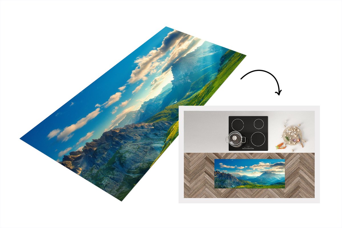 KitchenYeah Keukenloper - Loper keuken - Alpen - Zon - Natuur - Keukenloper vinyl Multicolor