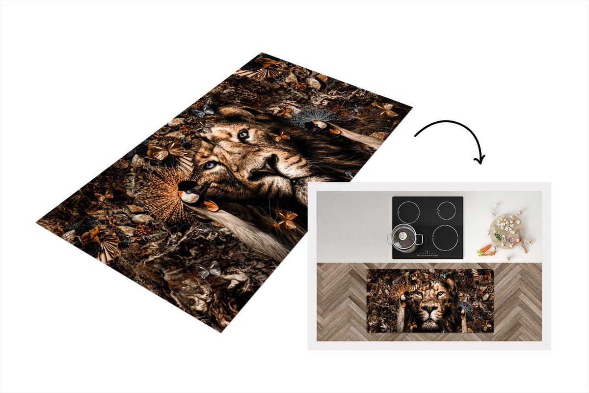 KitchenYeah Keukenloper - Loper keuken - Dieren - Vlinder - Leeuw - 120x60 cm - Keukenloper vinyl Multicolor