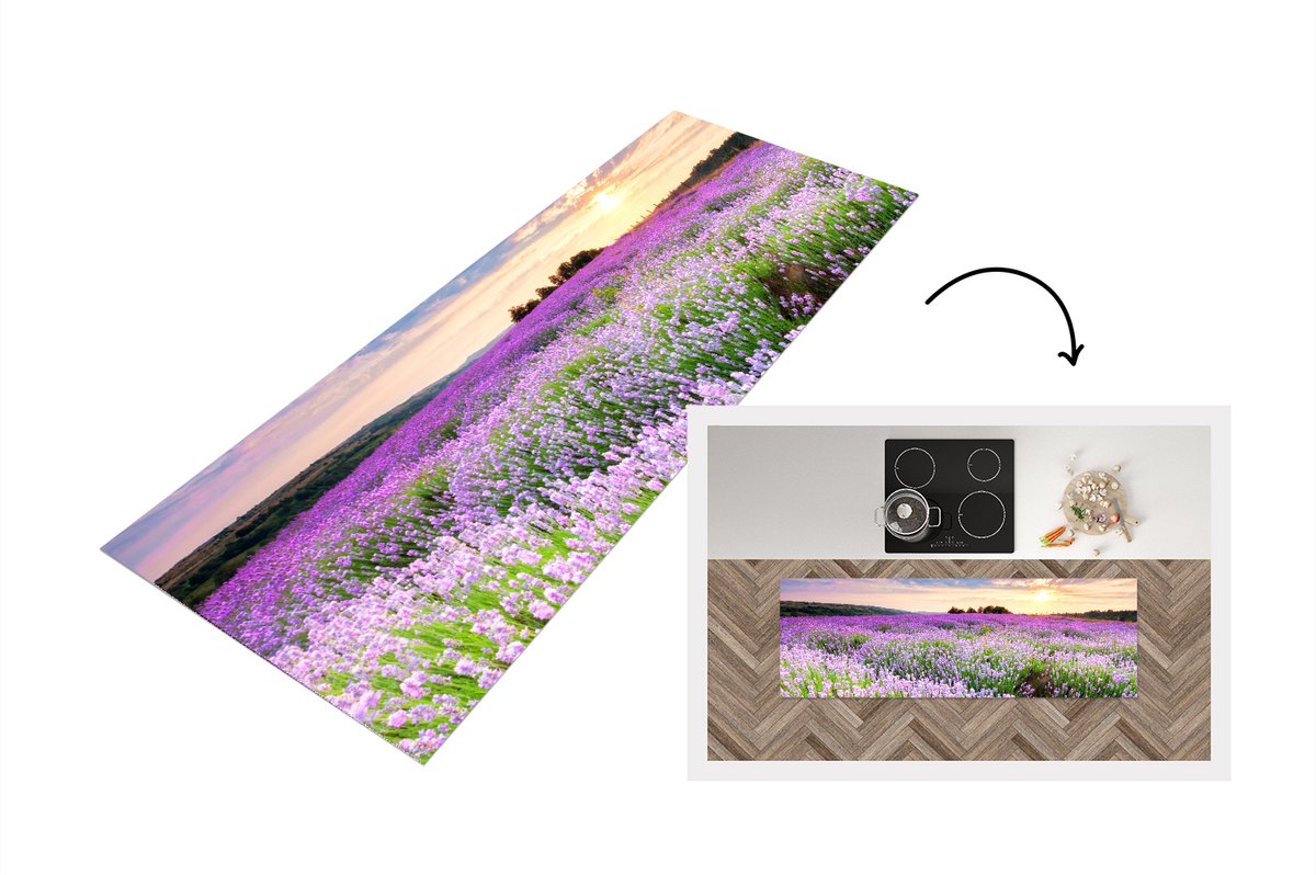 KitchenYeah Keukenloper - Loper keuken - Bloemen - Paars - Lucht - 150x50 cm - Keukenloper vinyl Multicolor