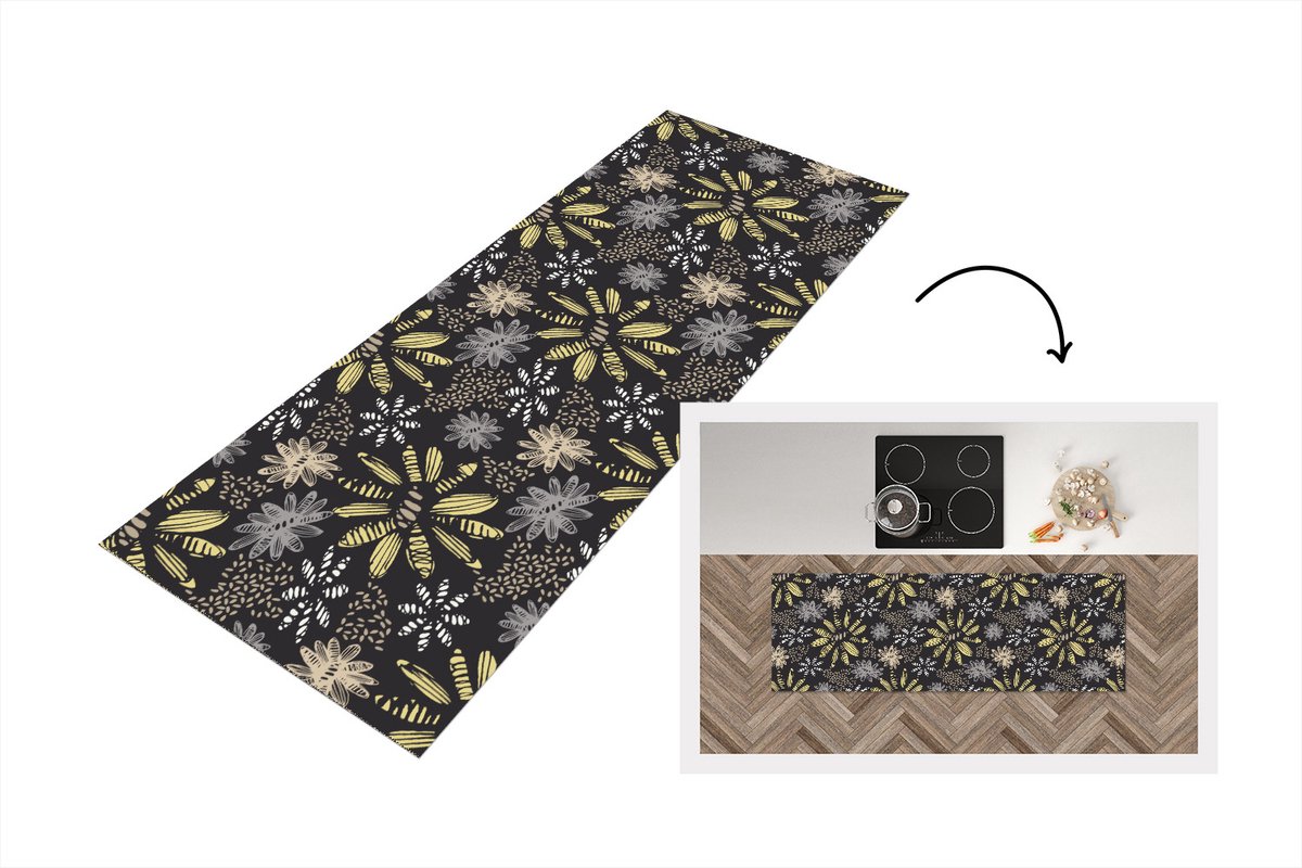 KitchenYeah Keukenloper - Loper keuken - Abstract - Bloemen - Patronen - 150x50 cm - Keukenloper vinyl Multicolor