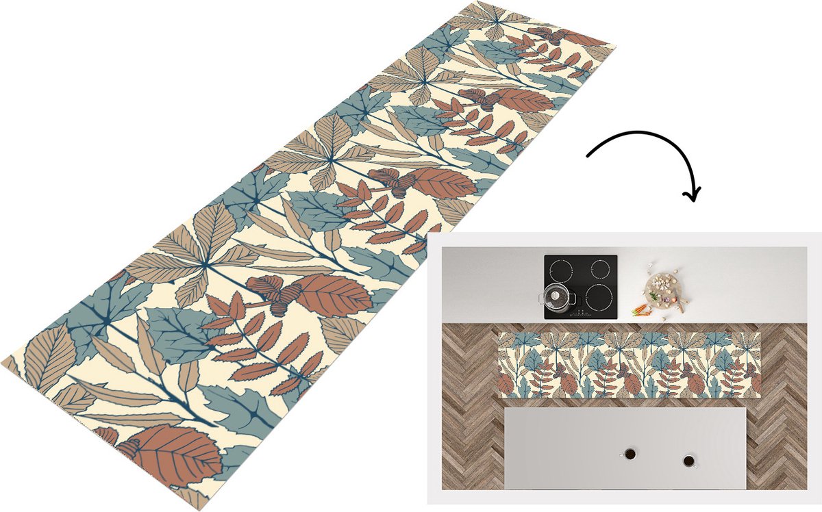 KitchenYeah Keukenloper - Loper keuken - Herfst - Patronen - Bladeren - 240x60 cm - Keukenloper vinyl Multicolor