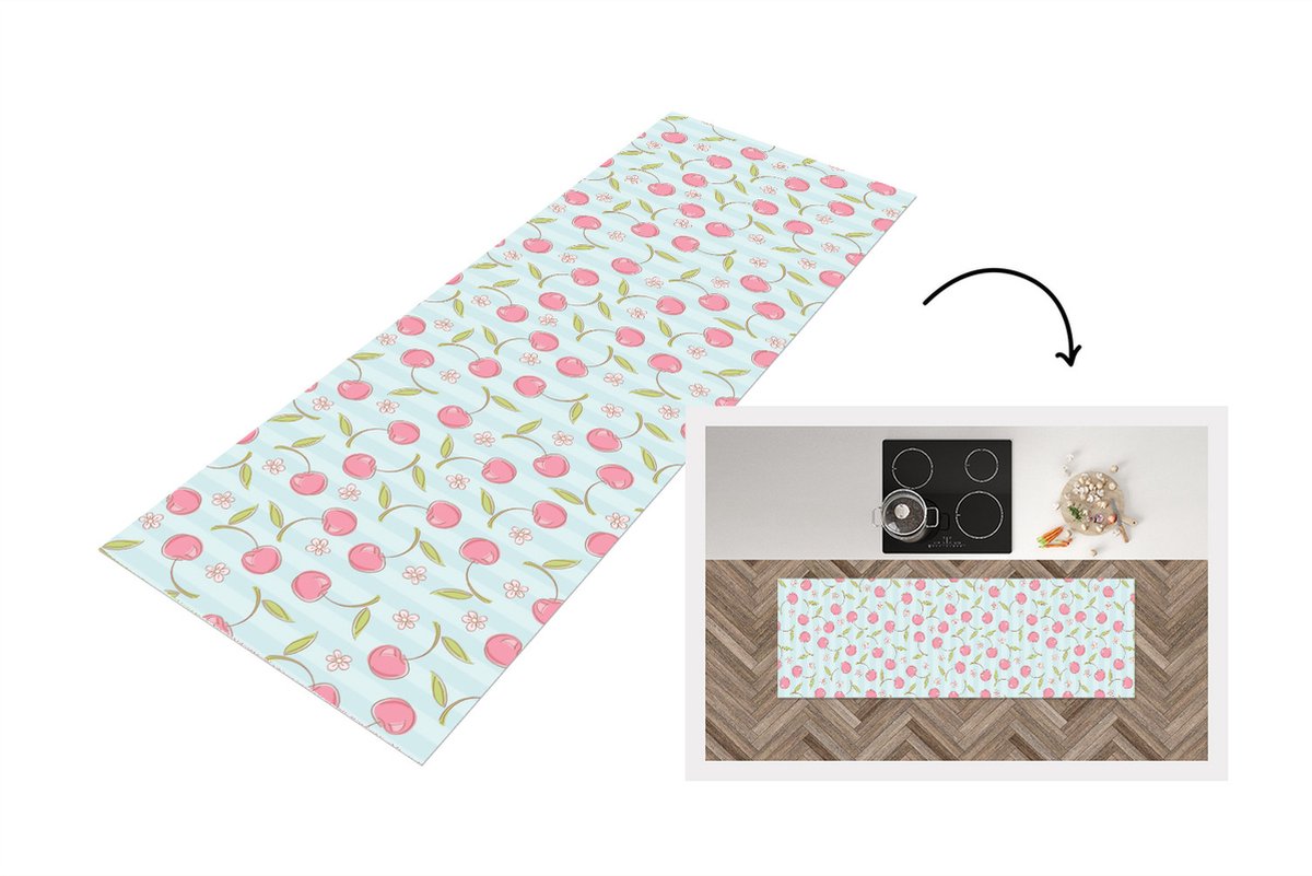 KitchenYeah Keukenloper - Loper keuken - Patronen - Kersen - Sakura - 180x60 cm - Keukenloper vinyl Multicolor