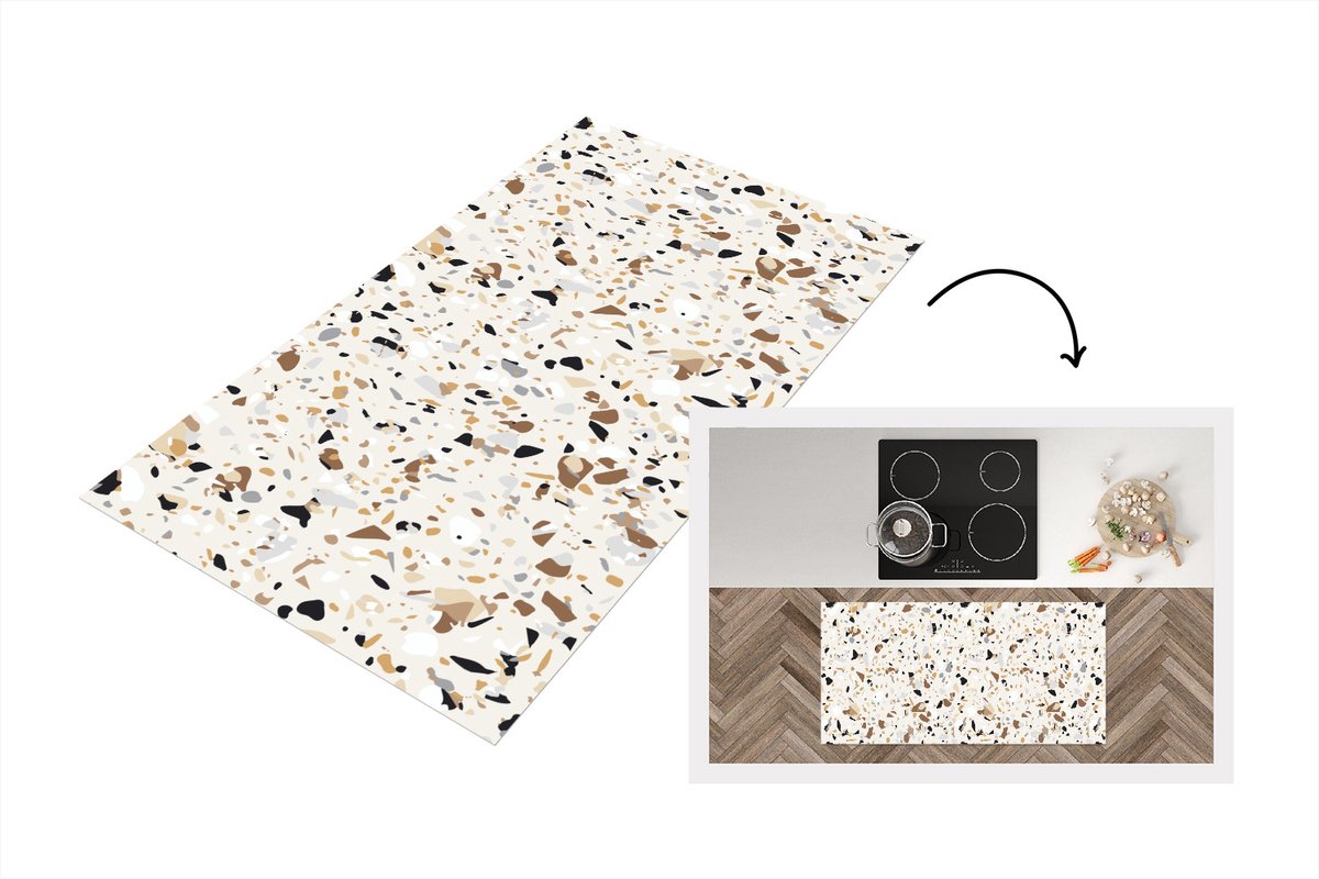 KitchenYeah Keukenloper - Loper keuken - Terrazzo - Patronen - Design - 120x60 cm - Keukenloper vinyl Multicolor