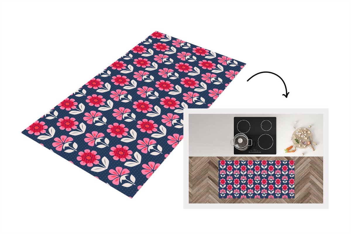 KitchenYeah Keukenloper - Loper keuken - Bloemen - Patroon - Rood - Keukenloper vinyl, foto 6