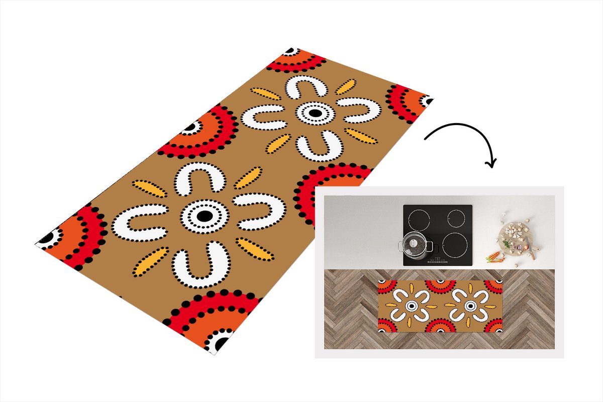KitchenYeah Keukenloper - Loper keuken - Design - Bloemen - Stippen - 120x50 cm - Keukenloper vinyl Multicolor