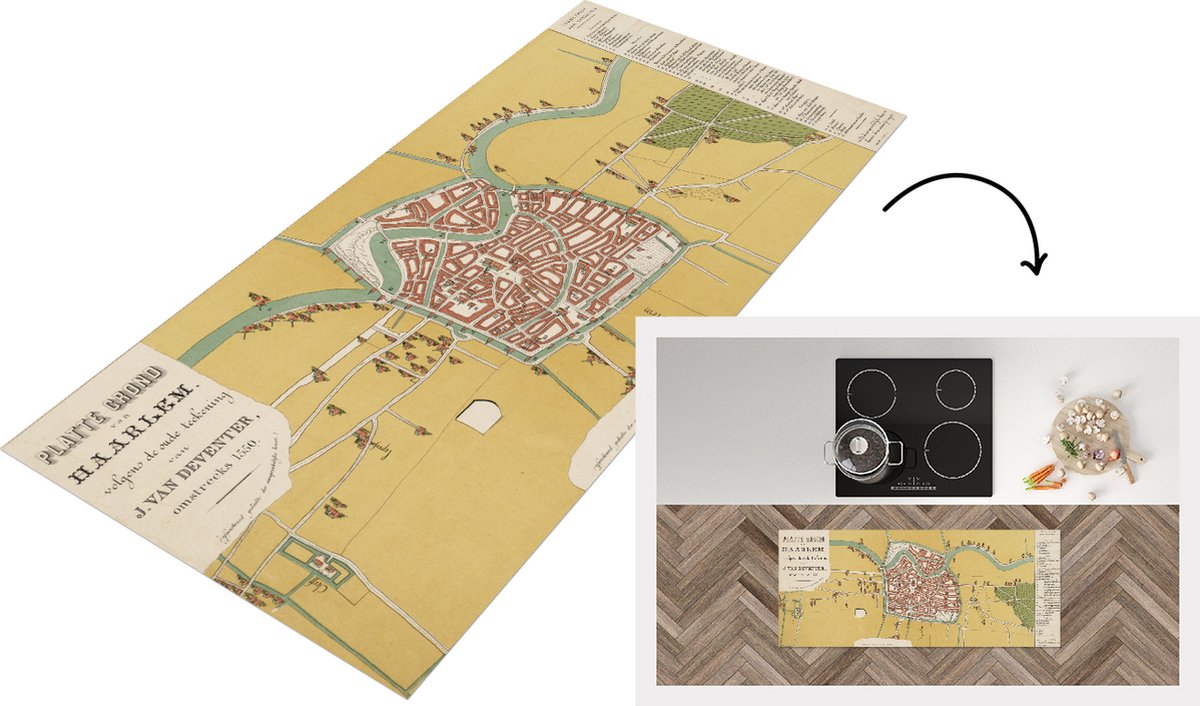KitchenYeah Keukenloper - Loper keuken - Kaart - Haarlem - Historisch - Keukenloper vinyl Multicolor