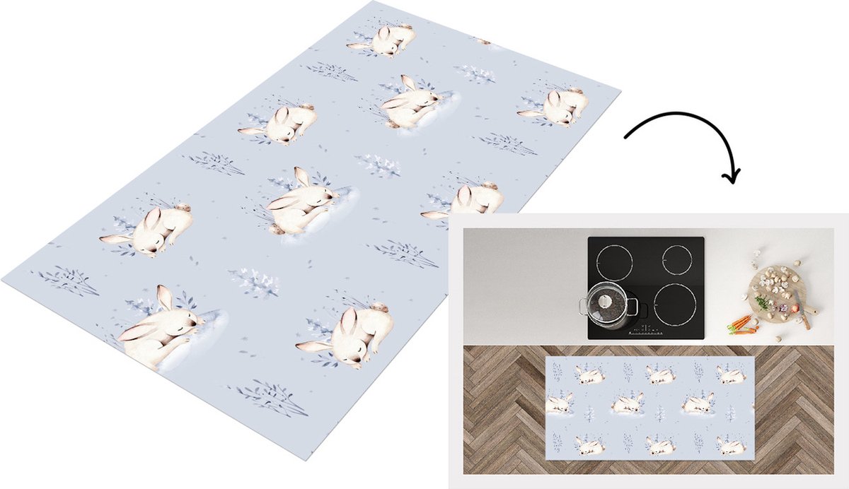KitchenYeah Keukenloper - Loper keuken - Winter - Patroon - Konijn - 120x60 cm - Keukenloper vinyl Multicolor