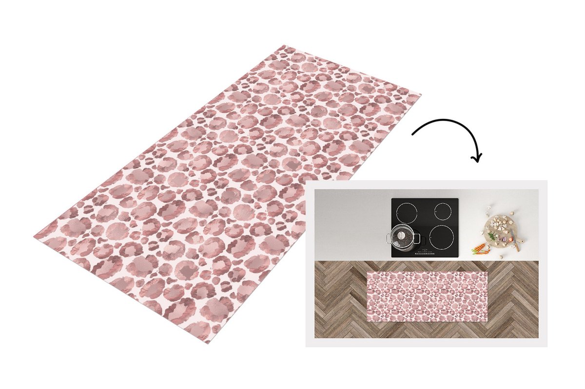 KitchenYeah Keukenloper - Loper keuken - Panterprint - Roze - Chic - 120x50 cm - Keukenloper vinyl Multicolor