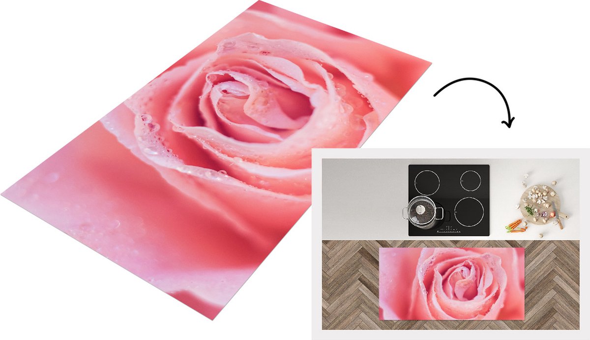 KitchenYeah Keukenloper - Loper keuken - Ochtenddauw op de bloembladen van roze roos - Keukenloper vinyl, foto 2