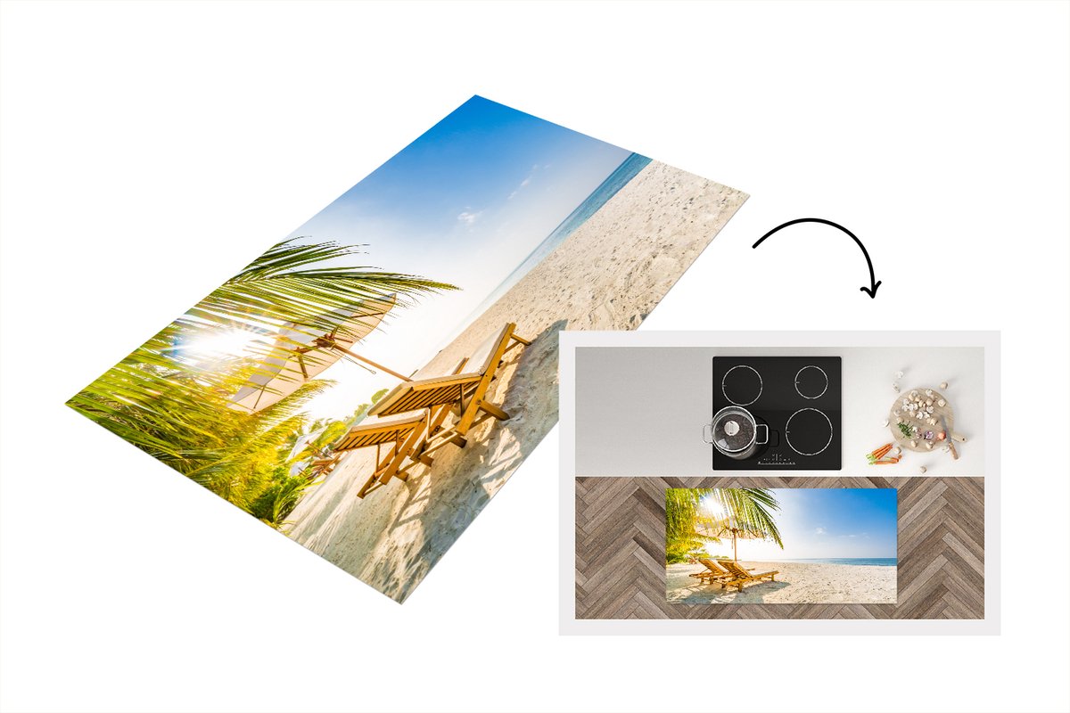 KitchenYeah Keukenloper - Loper keuken - Strandstoel - Palmboom - Lucht - 120x60 cm - Keukenloper vinyl Multicolor