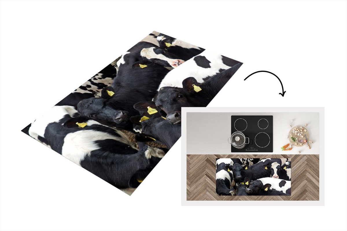 KitchenYeah Keukenloper - Loper keuken - Koe - Kudde - Boerderij - Dieren - 120x60 cm - Keukenloper vinyl Multicolor