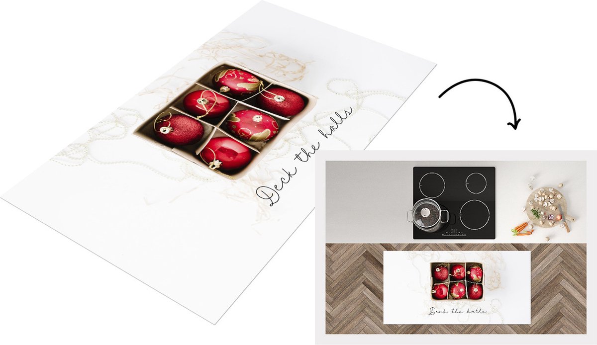 KitchenYeah Keukenloper - Loper keuken - Kerstballen - Rood - Goud - Keukenloper vinyl, foto 2
