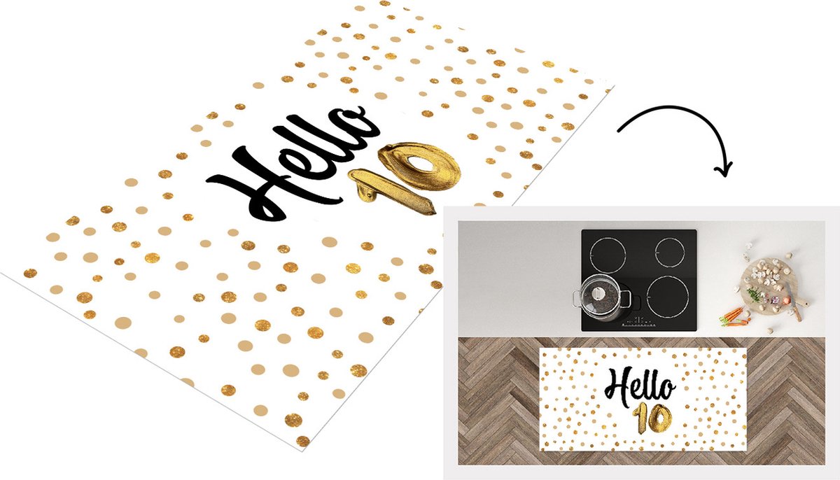 KitchenYeah Keukenloper - Loper keuken - Jubileum - Goud - 10 jaar - 120x60 cm - Keukenloper vinyl Multicolor