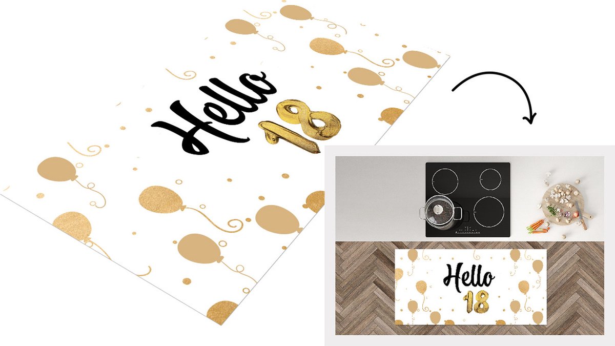 KitchenYeah Keukenloper - Loper keuken - Verjaardag - 18 jaar - Ballonnen - 120x60 cm - Keukenloper vinyl Multicolor