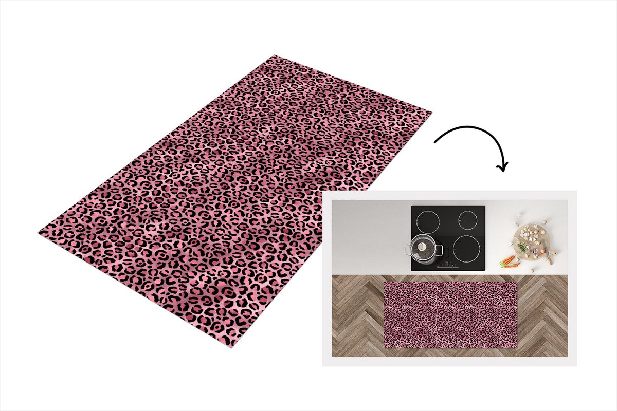 KitchenYeah Keukenloper - Loper keuken - Panter - Roze - Dierenprint - Patronen - 120x60 cm - Keukenloper vinyl Multicolor