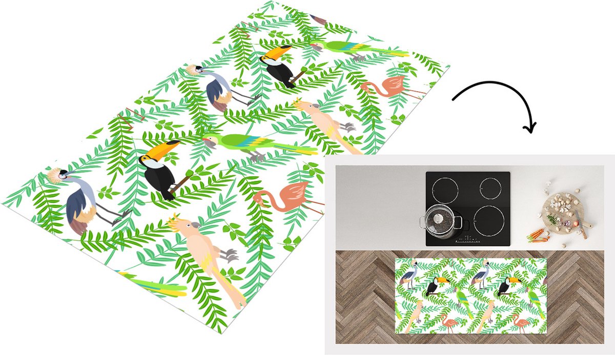 KitchenYeah Keukenloper - Loper keuken - Jungle - Vogel - Patronen - 120x60 cm - Keukenloper vinyl Multicolor