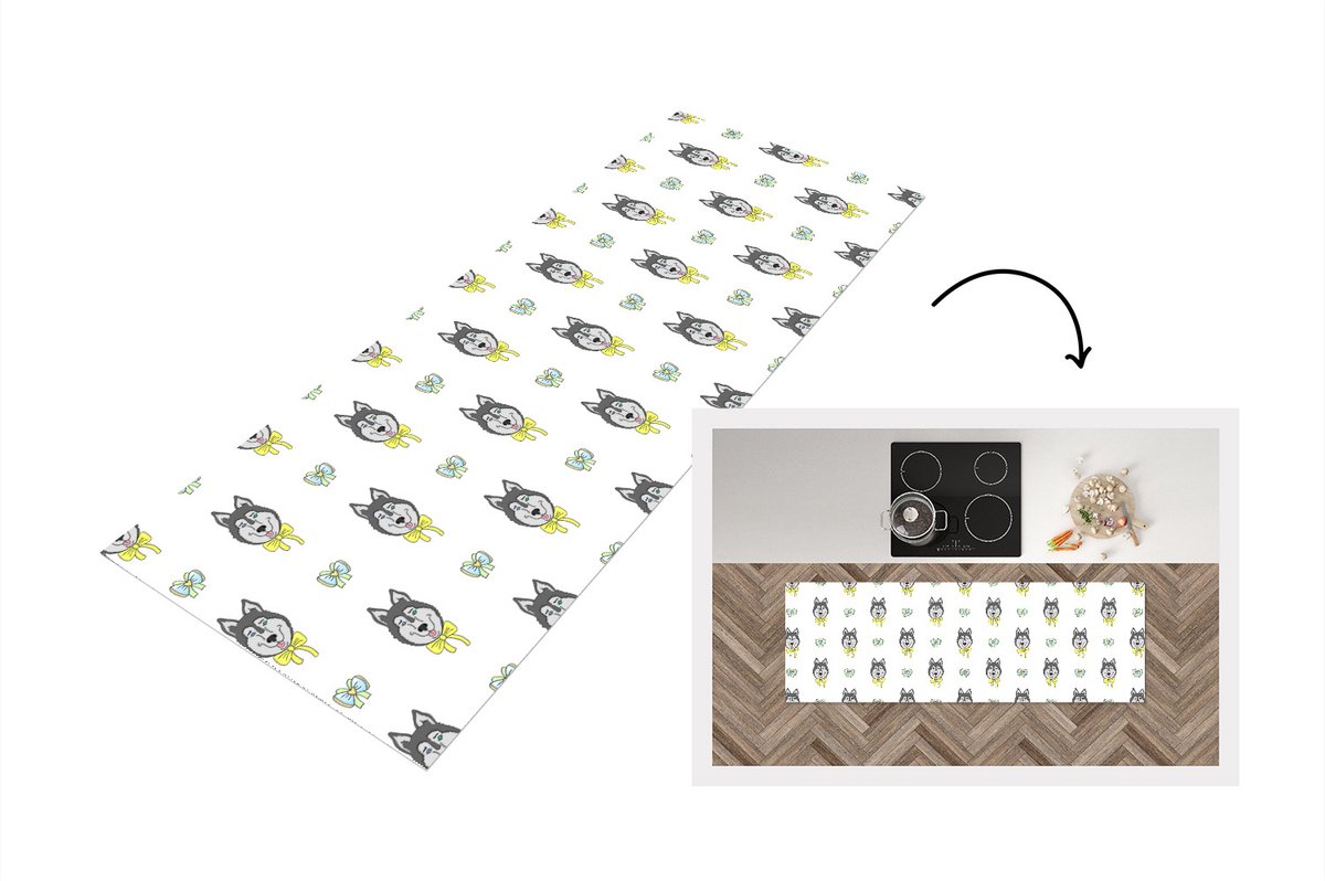 KitchenYeah Keukenloper - Loper keuken - Husky - Hond - Winter - Design - 150x50 cm - Keukenloper vinyl Multicolor