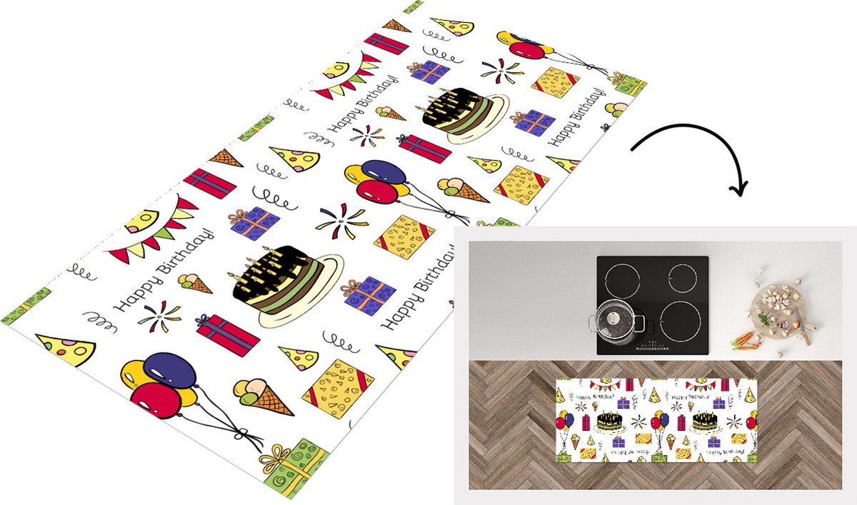 KitchenYeah Keukenloper - Loper keuken - Design - Verjaardag - Feest - 120x50 cm - Keukenloper vinyl Multicolor