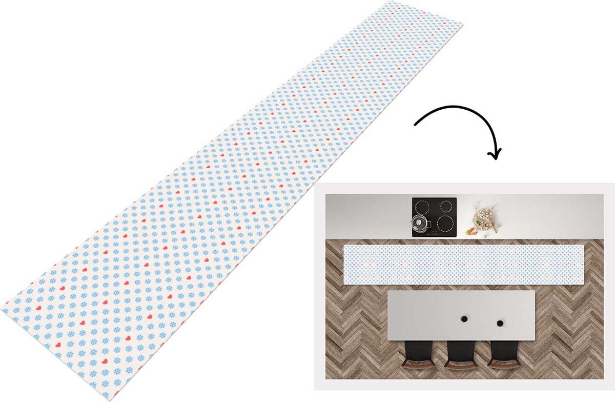 KitchenYeah Keukenloper - Loper keuken - Sneeuwvlok - Hart - Winter - Patronen - 300x50 cm - Keukenloper vinyl Multicolor