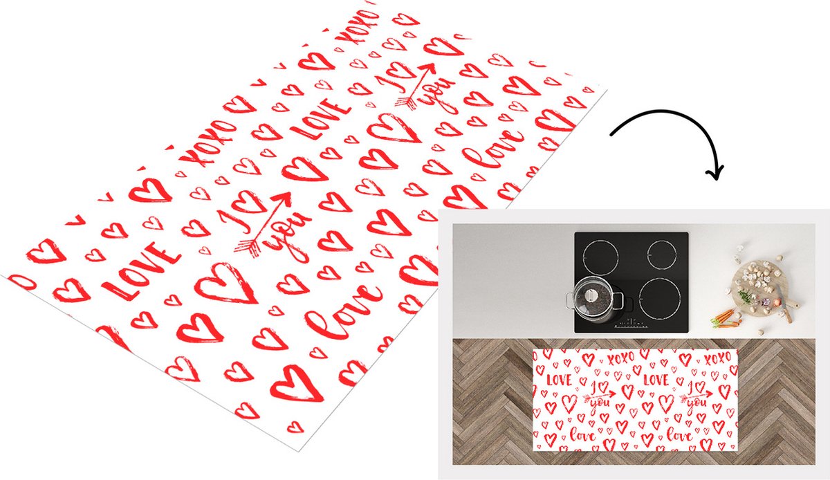 KitchenYeah Keukenloper - Loper keuken - Love - Liefde - Liefdes cadeau - 120x60 cm - Keukenloper vinyl Multicolor