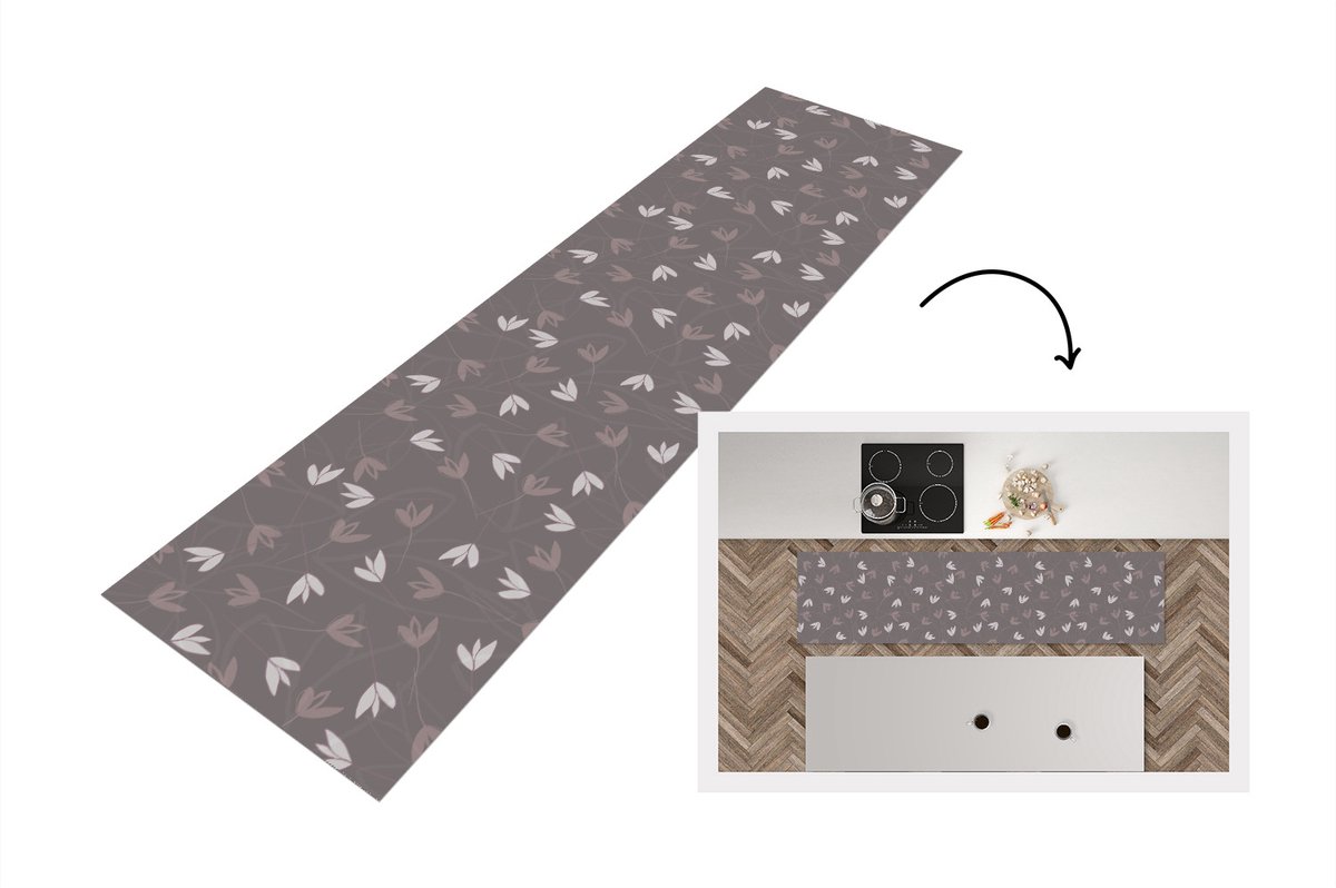 KitchenYeah Keukenloper - Loper keuken - Patronen - Tulpen - Minimalistisch - 200x50 cm - Keukenloper vinyl Multicolor
