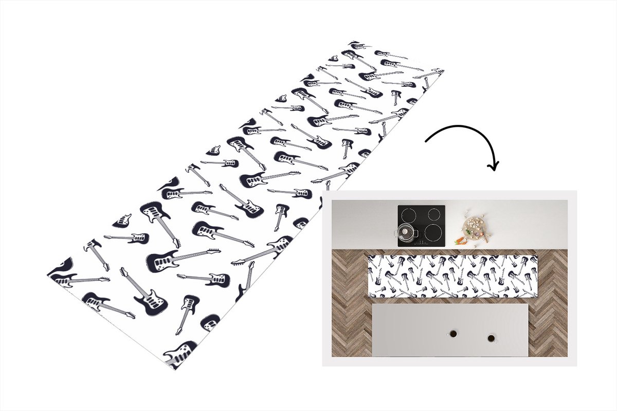 KitchenYeah Keukenloper - Loper keuken - Tiener - Gitaar - Muziek - Patronen - 200x50 cm - Keukenloper vinyl Multicolor