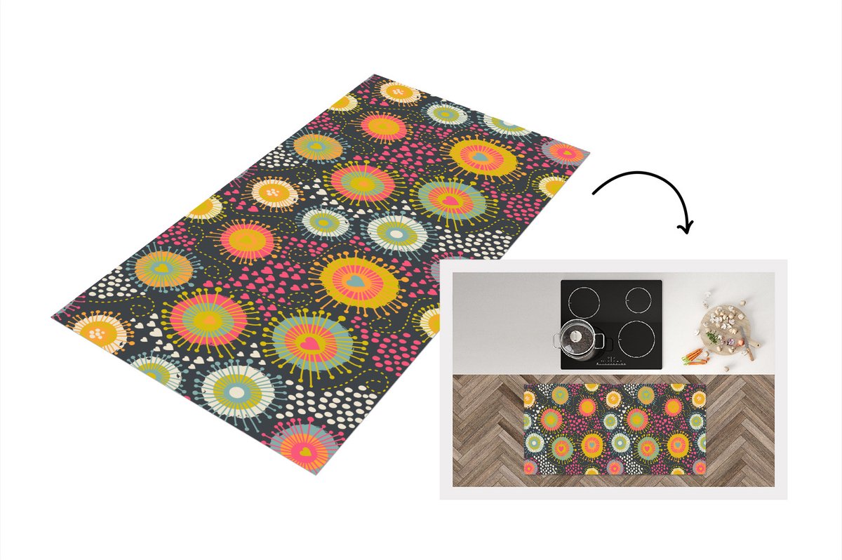 KitchenYeah Keukenloper - Loper keuken - Meisje - Hartjes - Liefde - Patronen - 120x60 cm - Keukenloper vinyl Multicolor