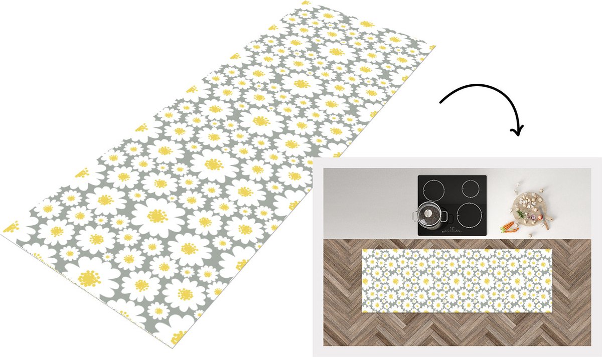 KitchenYeah Keukenloper - Loper keuken - Meisjes - Daisy - Bloemen - Patronen - 180x60 cm - Keukenloper vinyl Multicolor
