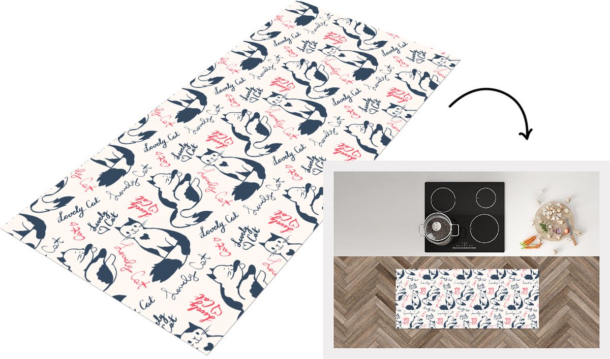 KitchenYeah Keukenloper - Loper keuken - Patronen - Kat - Quote - 120x50 cm - Keukenloper vinyl Multicolor