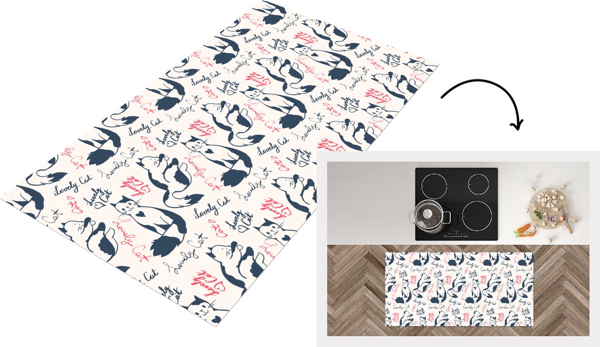KitchenYeah Keukenloper - Loper keuken - Patronen - Kat - Quote - 120x60 cm - Keukenloper vinyl Multicolor