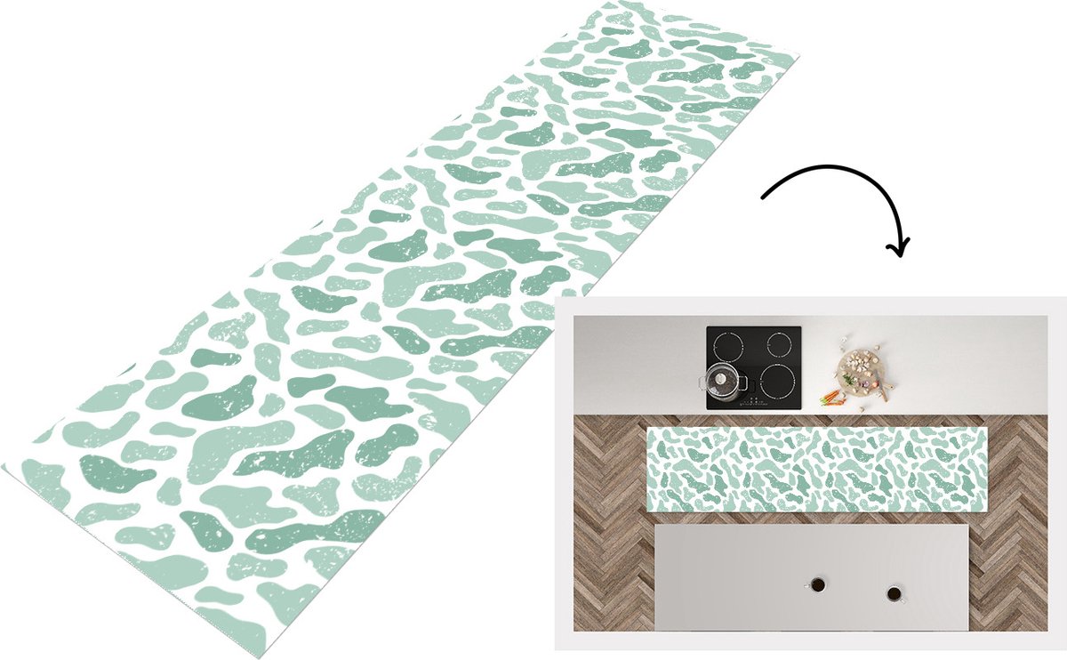 KitchenYeah Keukenloper - Loper keuken - Abstract - Verf - Patroon - Grijs - Dierenprint - 200x50 cm - Keukenloper vinyl Multicolor