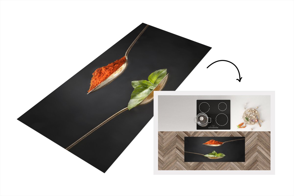 KitchenYeah Keukenloper - Loper keuken - Italiaanse kruiden op lepels - 120x50 cm - Keukenloper vinyl Multicolor